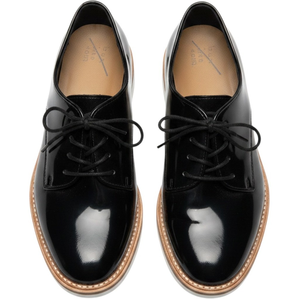 A New Day Black Patent Lace Up Oxford Dress Shoes Womens Flat Almond Toe